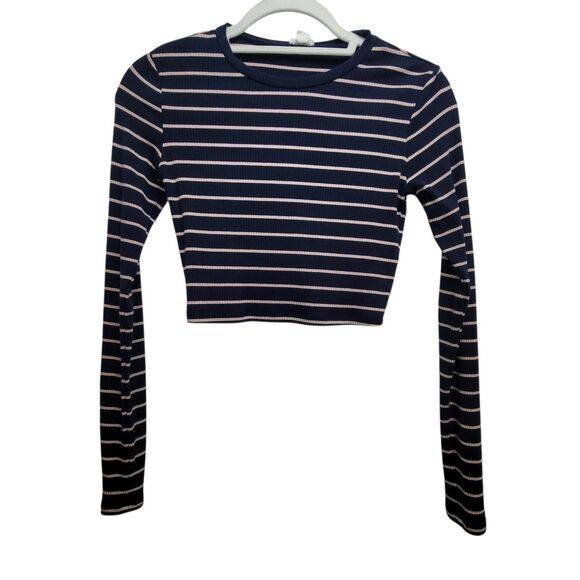 Garage Blue Striped Long Sleeve Crop Top Size P/S - Picture 1 of 7